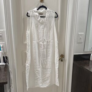 FLAX by Jeanne Engelhart White Linen Sleeveless Midi Dress – Size M/L (See mea)